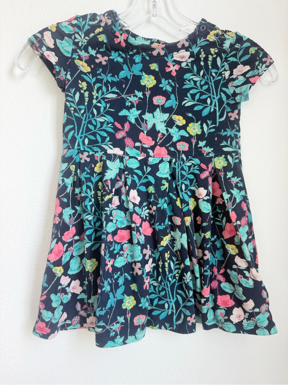 GAP Navy Floral Short Sleeve Dress with Pink & Teal Flowers